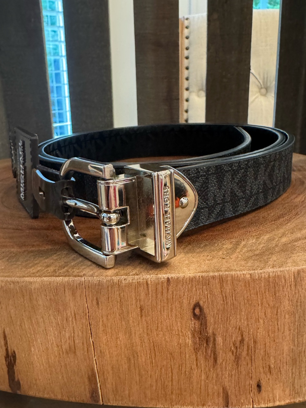 MICHAEL KORS Reversible Signature Logo Belt w/ Polishes Silver Buckle, Lg, NWT